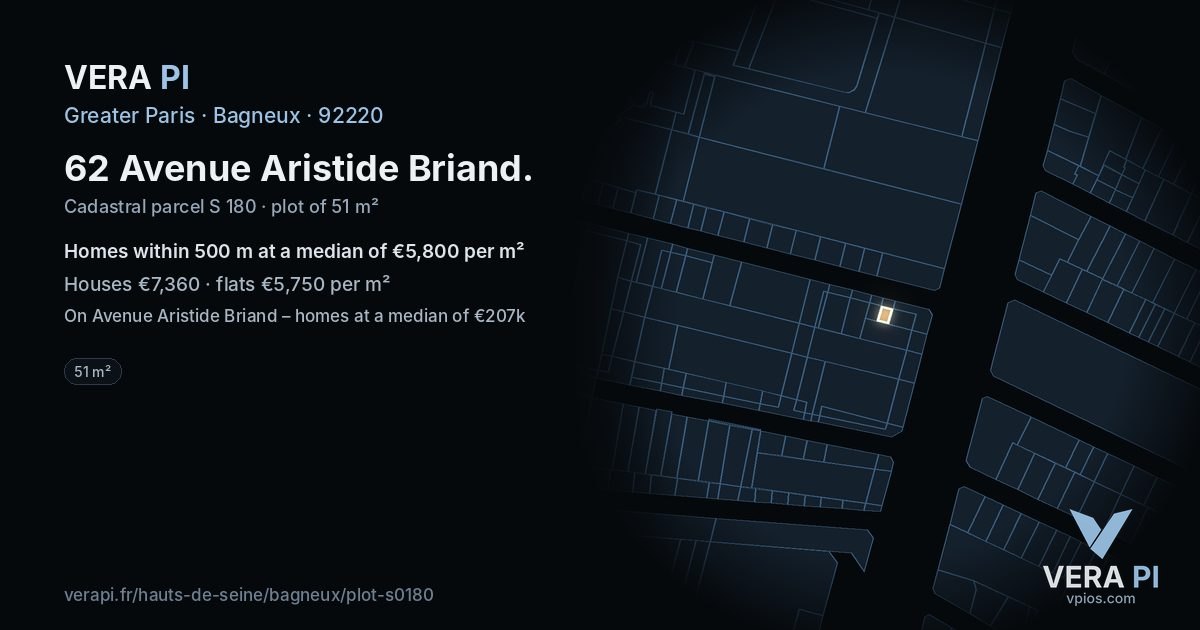 62 Avenue Aristide Briand, Bagneux at night – the plot lit, the parcels around coloured by the prices near them
