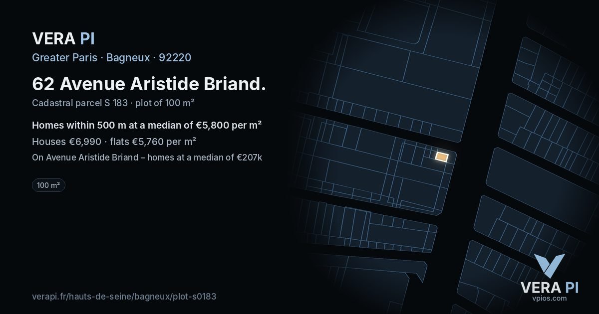 62 Avenue Aristide Briand, Bagneux at night – the plot lit, the parcels around coloured by the prices near them
