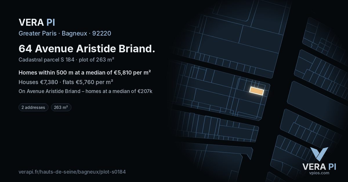 64 Avenue Aristide Briand, Bagneux at night – the plot lit, the parcels around coloured by the prices near them