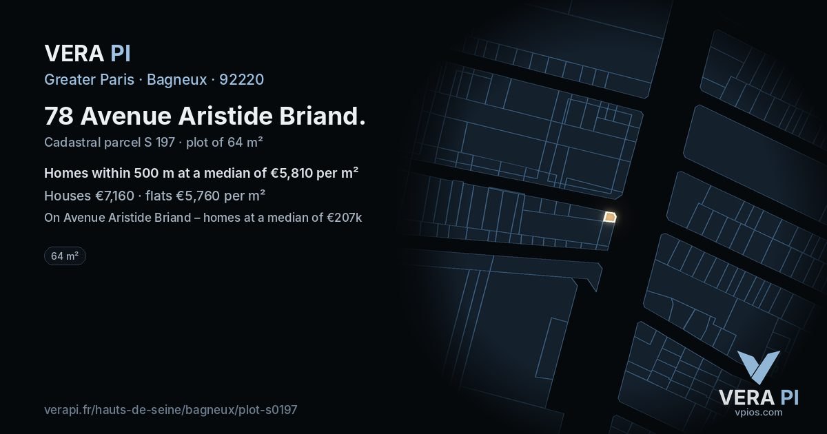 78 Avenue Aristide Briand, Bagneux at night – the plot lit, the parcels around coloured by the prices near them