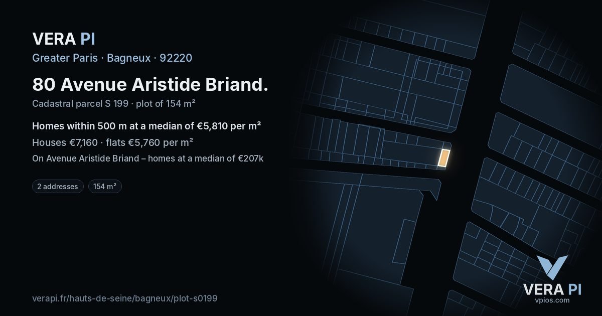 80 Avenue Aristide Briand, Bagneux at night – the plot lit, the parcels around coloured by the prices near them