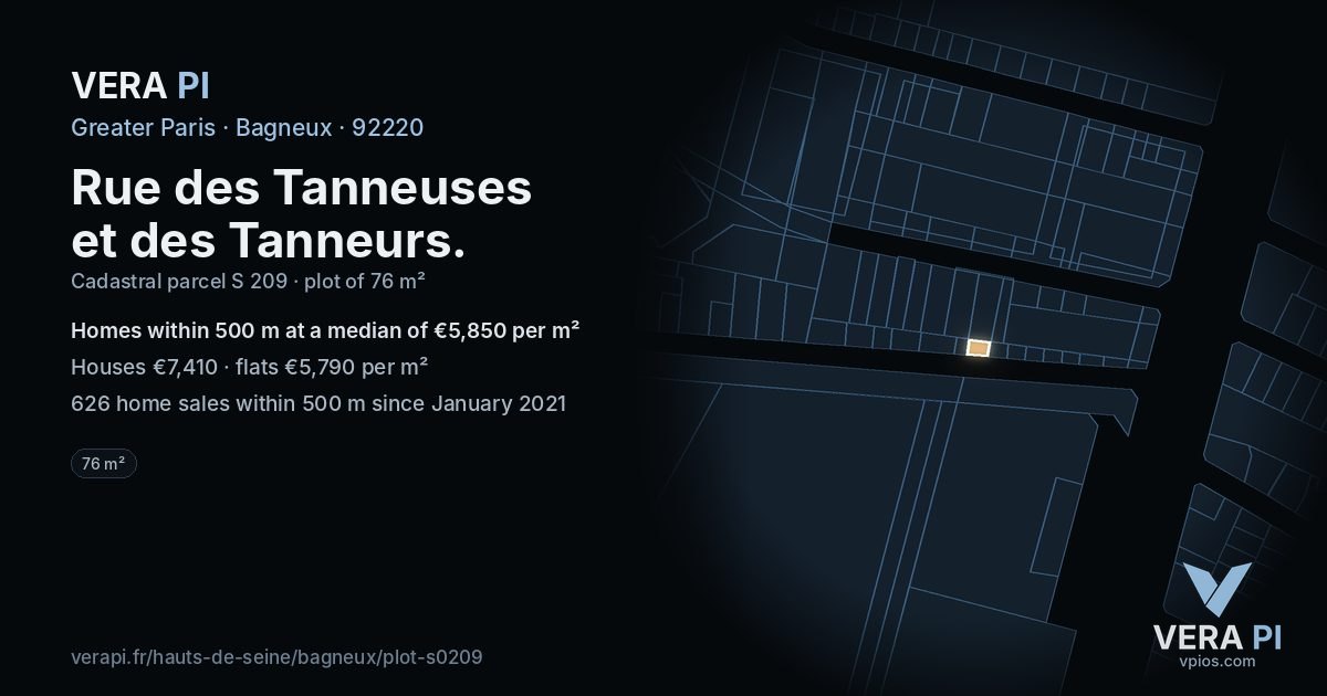 Rue des Tanneuses et des Tanneurs, Bagneux at night – the plot lit, the parcels around coloured by the prices near them