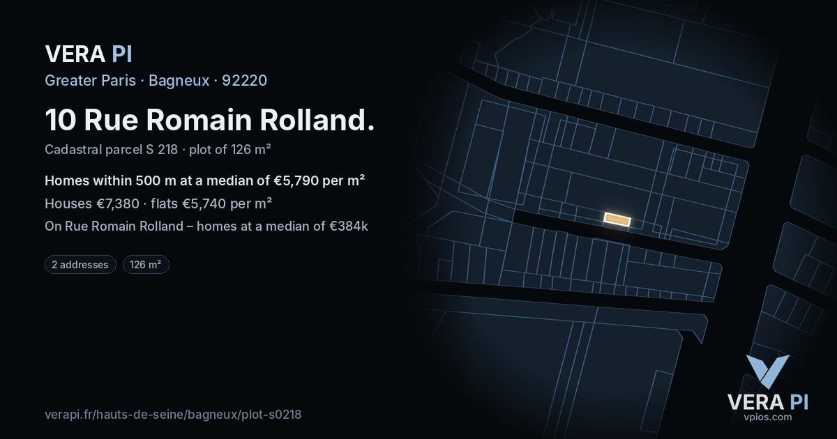 10 Rue Romain Rolland, Bagneux at night – the plot lit, the parcels around coloured by the prices near them