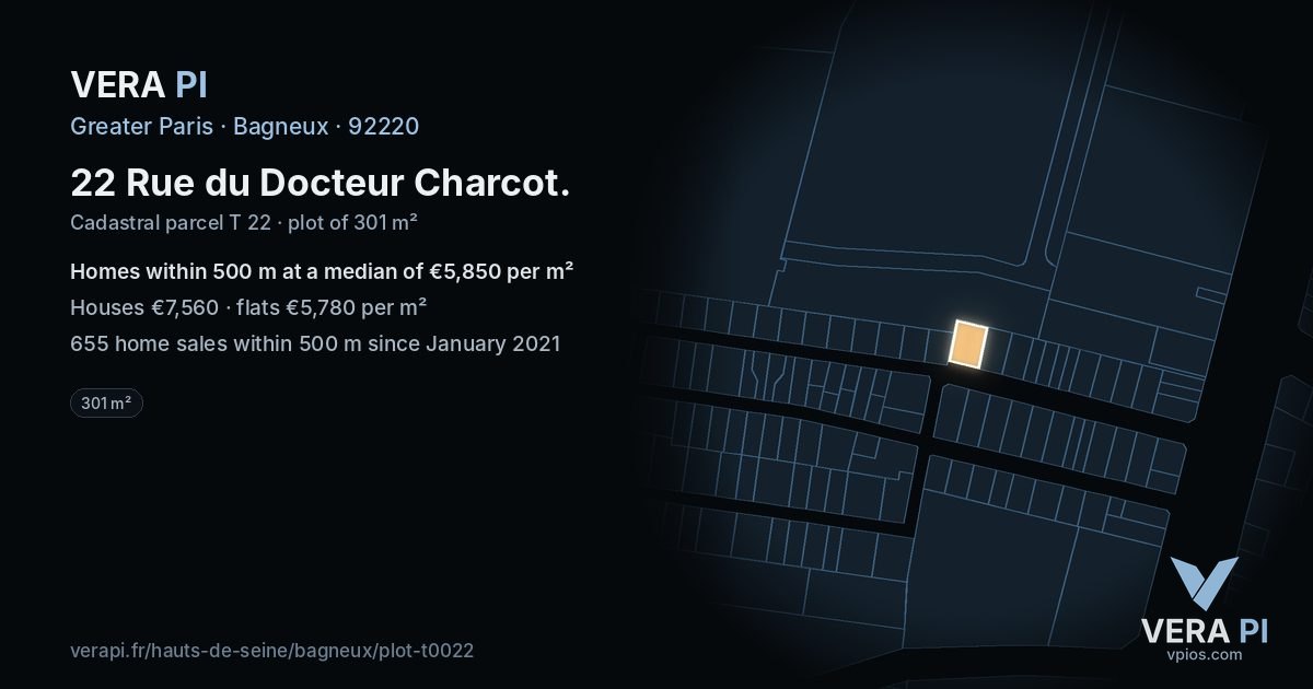 22 Rue du Docteur Charcot, Bagneux at night – the plot lit, the parcels around coloured by the prices near them