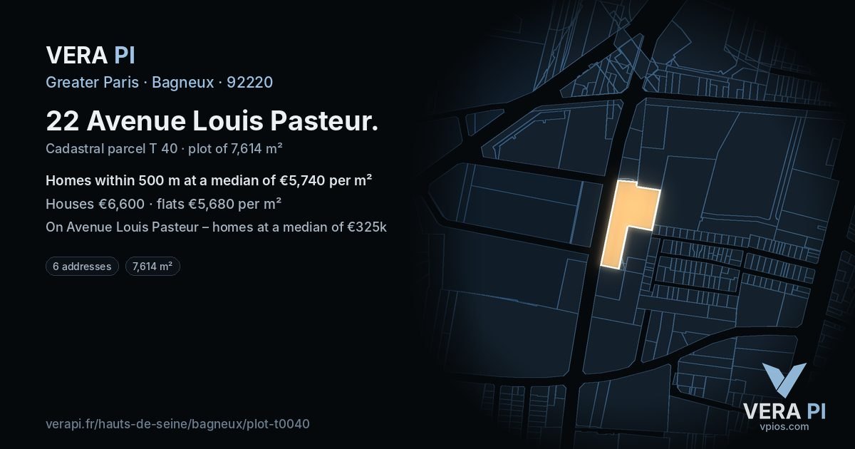 22 Avenue Louis Pasteur, Bagneux at night – the plot lit, the parcels around coloured by the prices near them