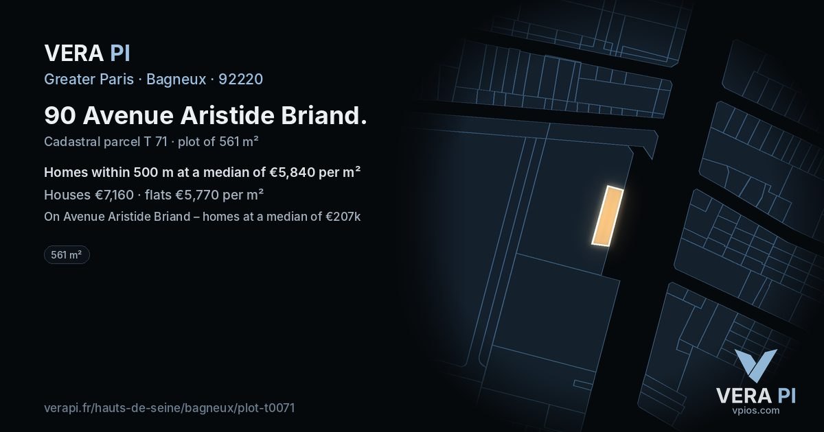 90 Avenue Aristide Briand, Bagneux at night – the plot lit, the parcels around coloured by the prices near them