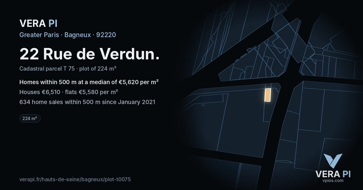 22 Rue de Verdun, Bagneux at night – the plot lit, the parcels around coloured by the prices near them