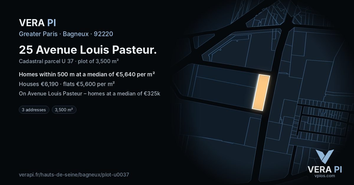 25 Avenue Louis Pasteur, Bagneux at night – the plot lit, the parcels around coloured by the prices near them