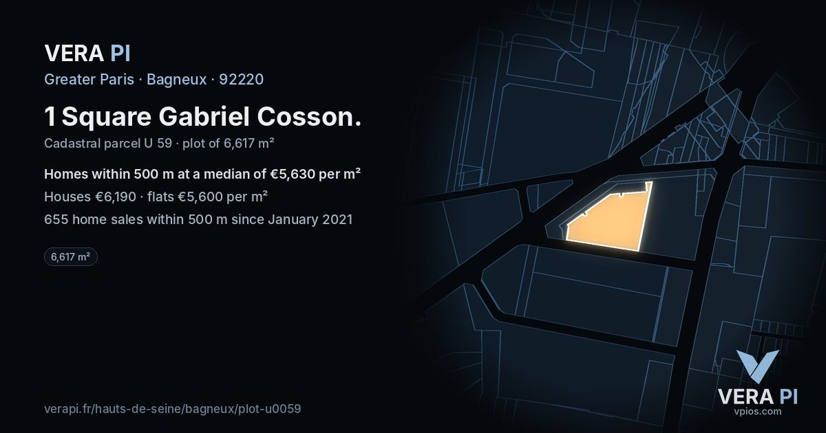 1 Square Gabriel Cosson, Bagneux at night – the plot lit, the parcels around coloured by the prices near them