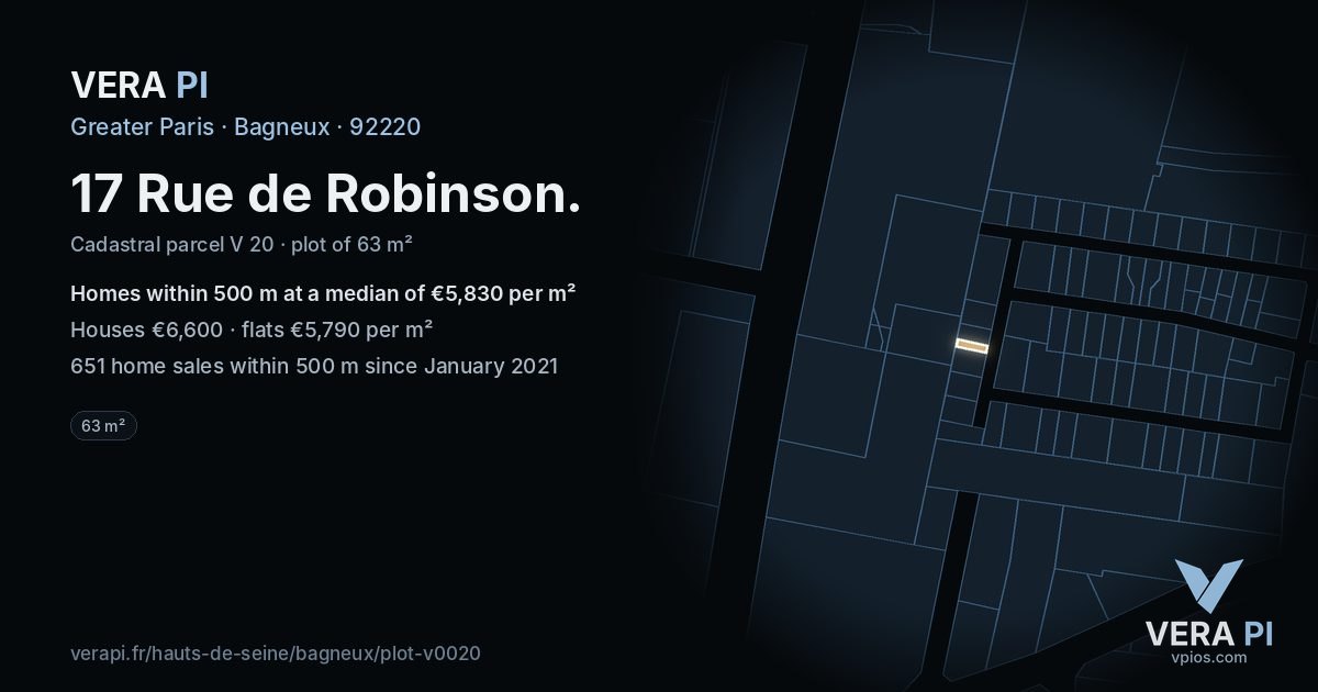 17 Rue de Robinson, Bagneux at night – the plot lit, the parcels around coloured by the prices near them