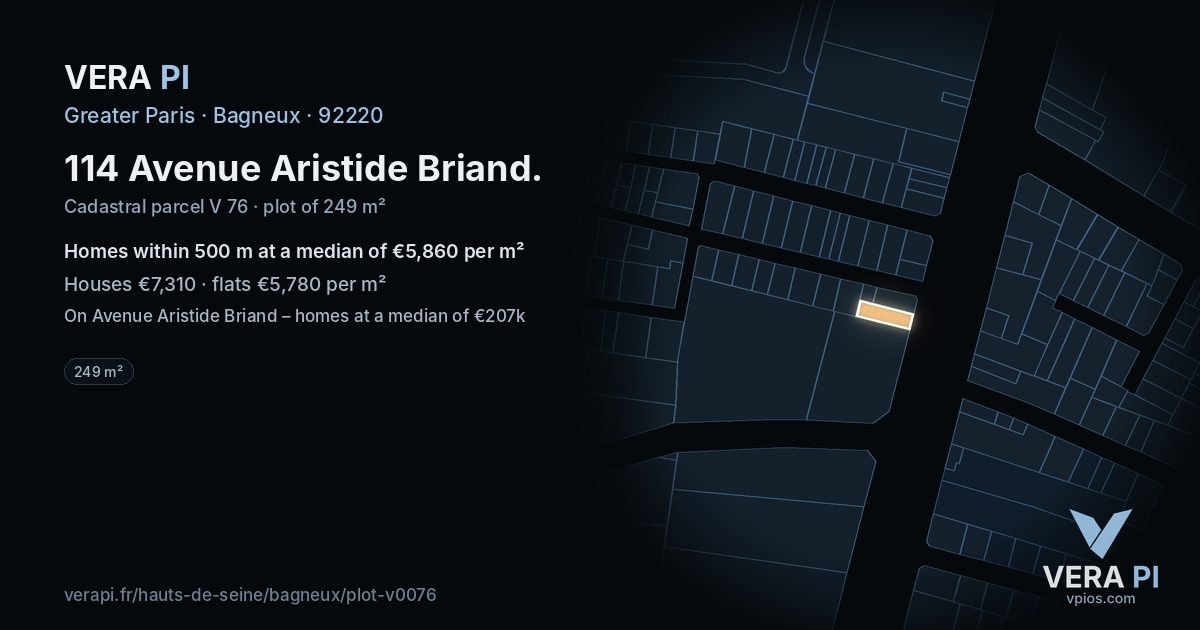 114 Avenue Aristide Briand, Bagneux at night – the plot lit, the parcels around coloured by the prices near them