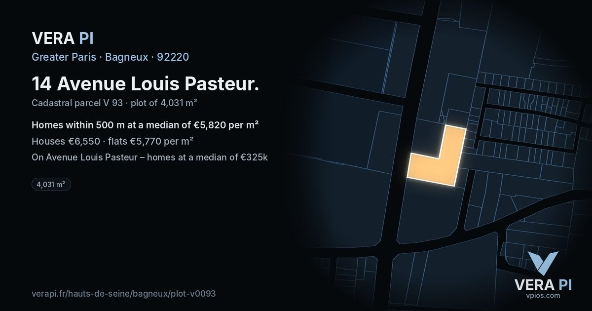 14 Avenue Louis Pasteur, Bagneux at night – the plot lit, the parcels around coloured by the prices near them