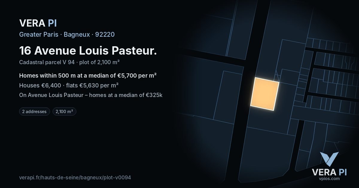 16 Avenue Louis Pasteur, Bagneux at night – the plot lit, the parcels around coloured by the prices near them