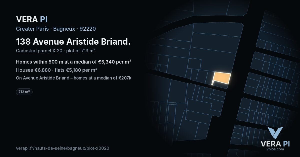 138 Avenue Aristide Briand, Bagneux at night – the plot lit, the parcels around coloured by the prices near them