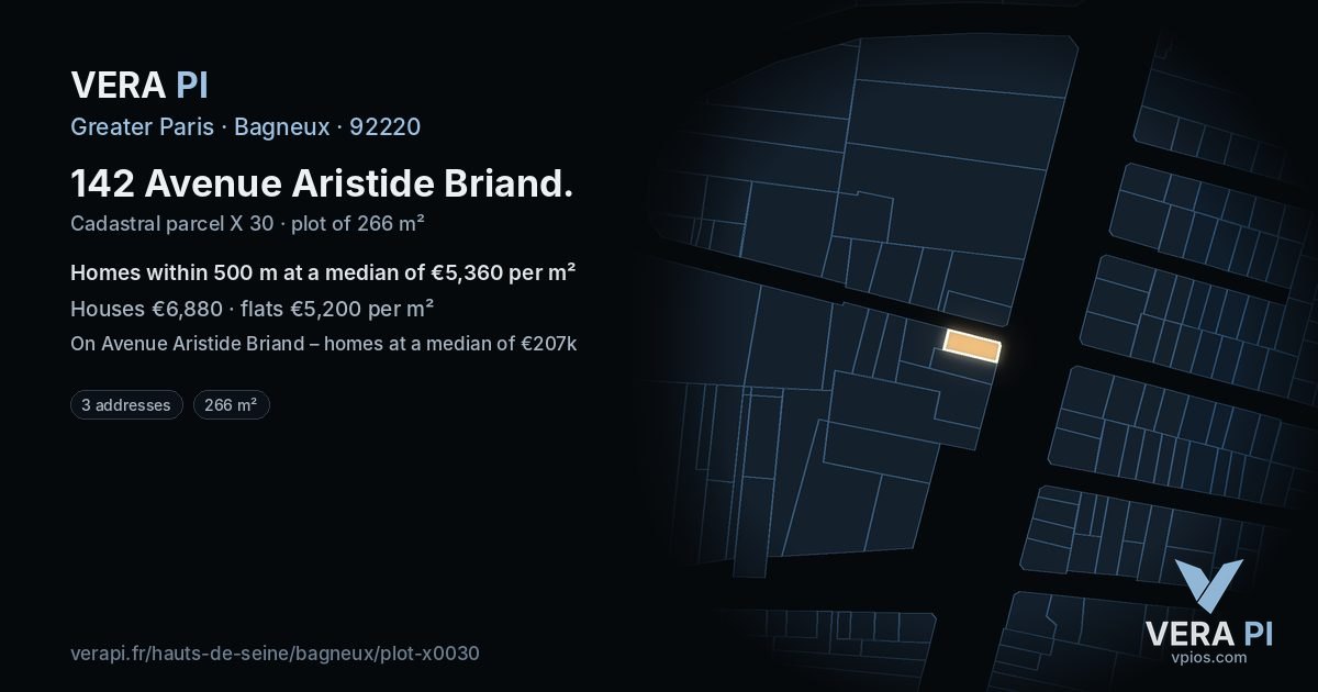 142 Avenue Aristide Briand, Bagneux at night – the plot lit, the parcels around coloured by the prices near them