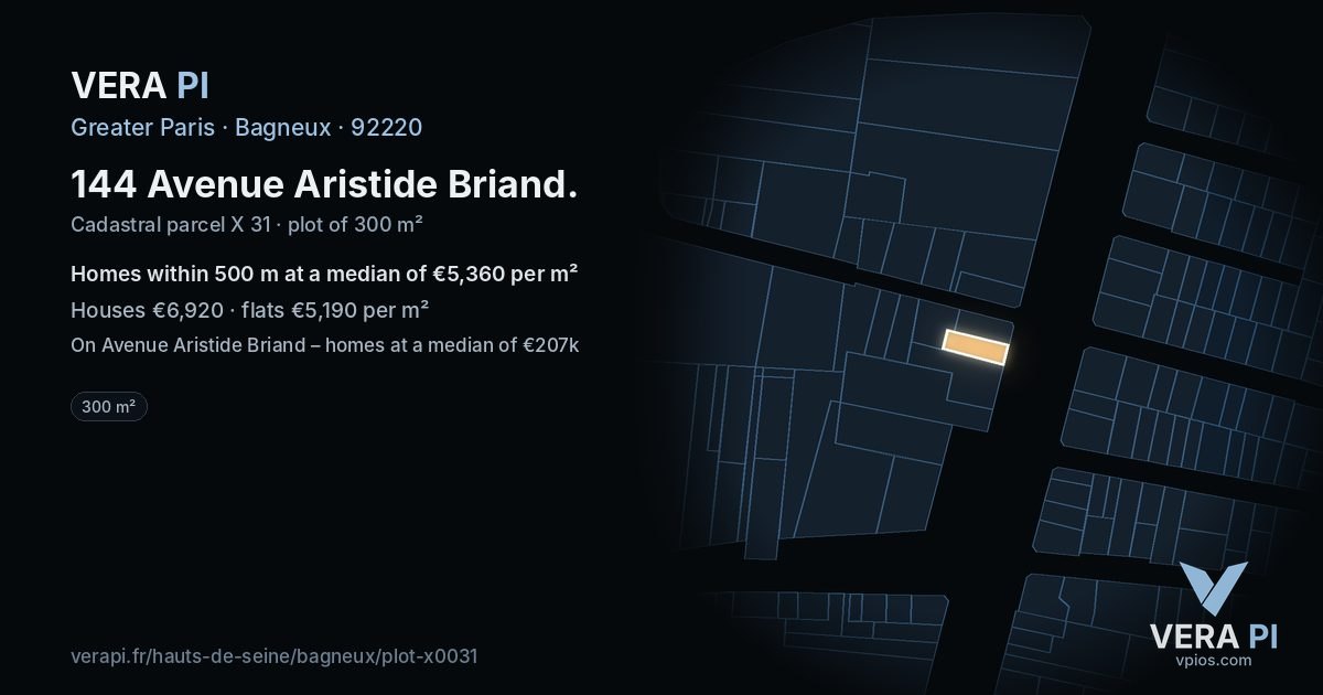 144 Avenue Aristide Briand, Bagneux at night – the plot lit, the parcels around coloured by the prices near them