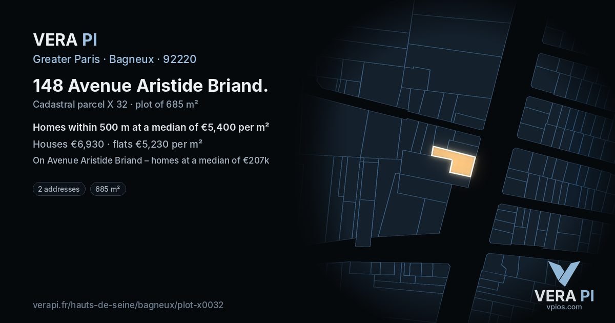 148 Avenue Aristide Briand, Bagneux at night – the plot lit, the parcels around coloured by the prices near them