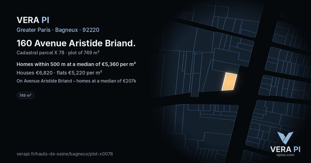 160 Avenue Aristide Briand, Bagneux at night – the plot lit, the parcels around coloured by the prices near them