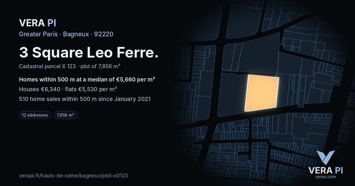 3 Square Leo Ferre, Bagneux at night – the plot lit, the parcels around coloured by the prices near them