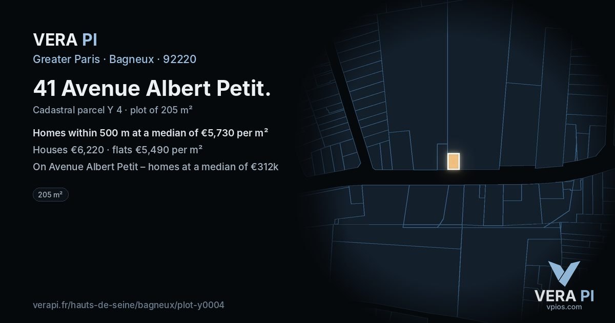 41 Avenue Albert Petit, Bagneux at night – the plot lit, the parcels around coloured by the prices near them
