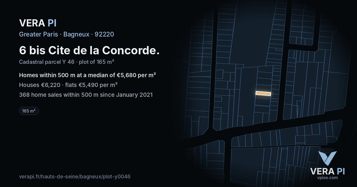 6 bis Cite de la Concorde, Bagneux at night – the plot lit, the parcels around coloured by the prices near them