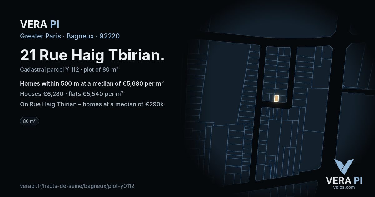 21 Rue Haig Tbirian, Bagneux at night – the plot lit, the parcels around coloured by the prices near them