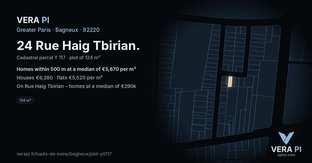 24 Rue Haig Tbirian, Bagneux at night – the plot lit, the parcels around coloured by the prices near them