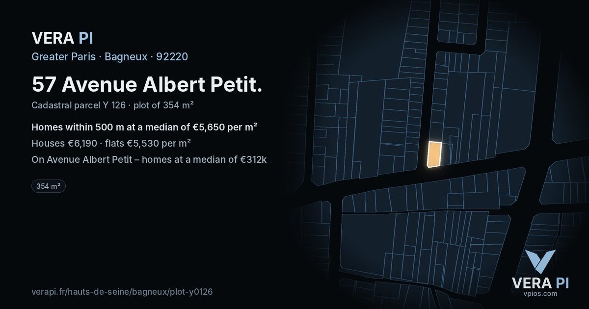 57 Avenue Albert Petit, Bagneux at night – the plot lit, the parcels around coloured by the prices near them