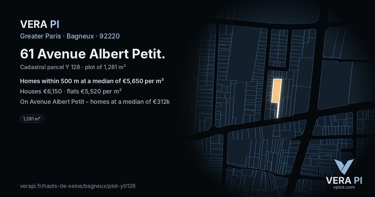 61 Avenue Albert Petit, Bagneux at night – the plot lit, the parcels around coloured by the prices near them