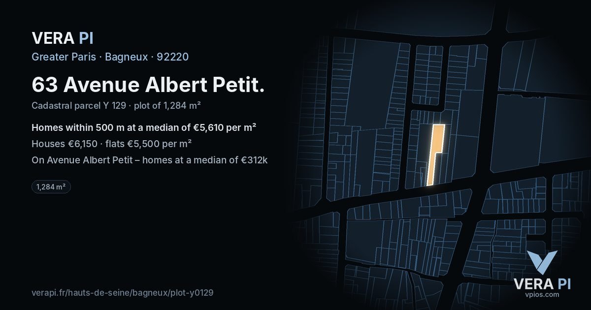 63 Avenue Albert Petit, Bagneux at night – the plot lit, the parcels around coloured by the prices near them