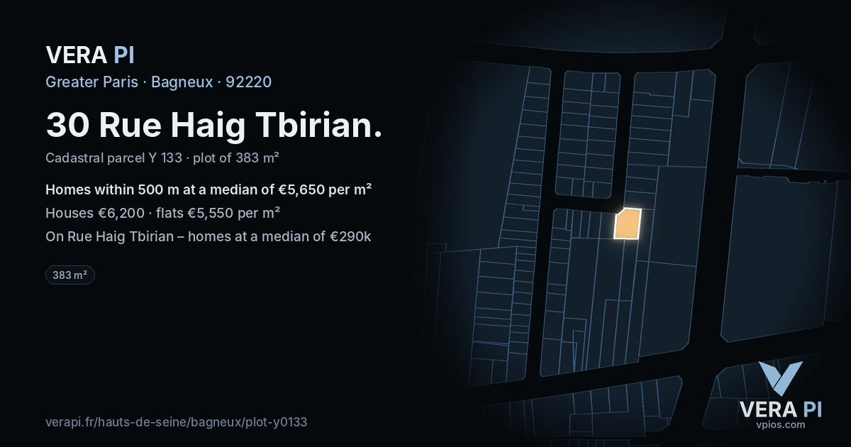 30 Rue Haig Tbirian, Bagneux at night – the plot lit, the parcels around coloured by the prices near them