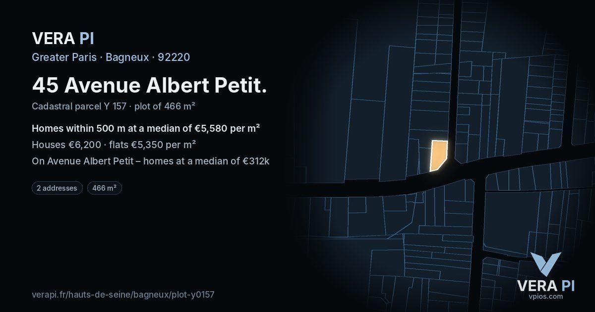 45 Avenue Albert Petit, Bagneux at night – the plot lit, the parcels around coloured by the prices near them