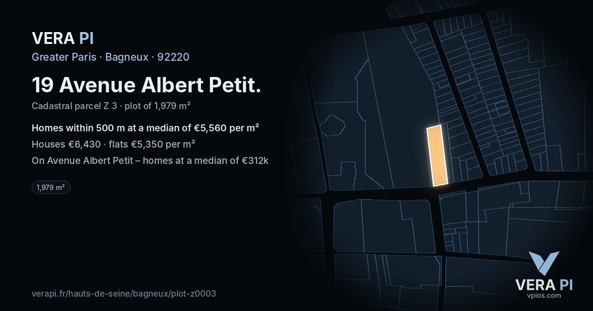 19 Avenue Albert Petit, Bagneux at night – the plot lit, the parcels around coloured by the prices near them