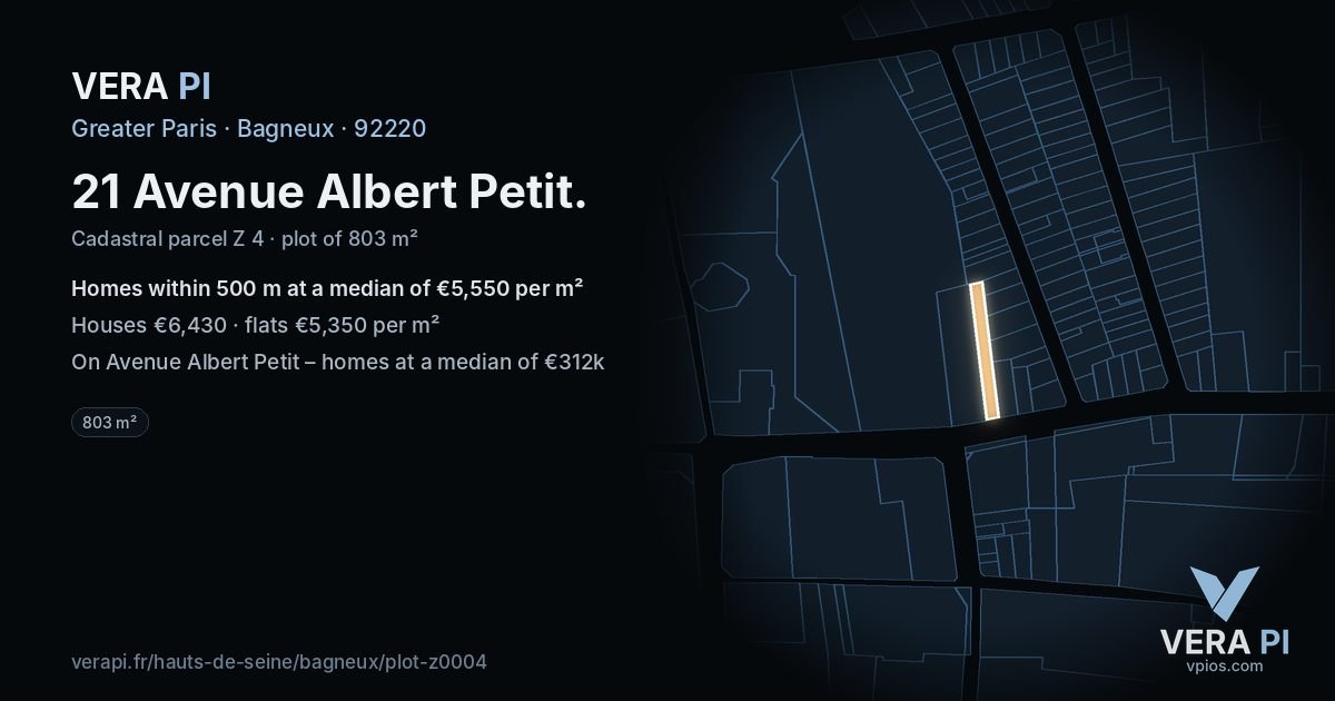 21 Avenue Albert Petit, Bagneux at night – the plot lit, the parcels around coloured by the prices near them
