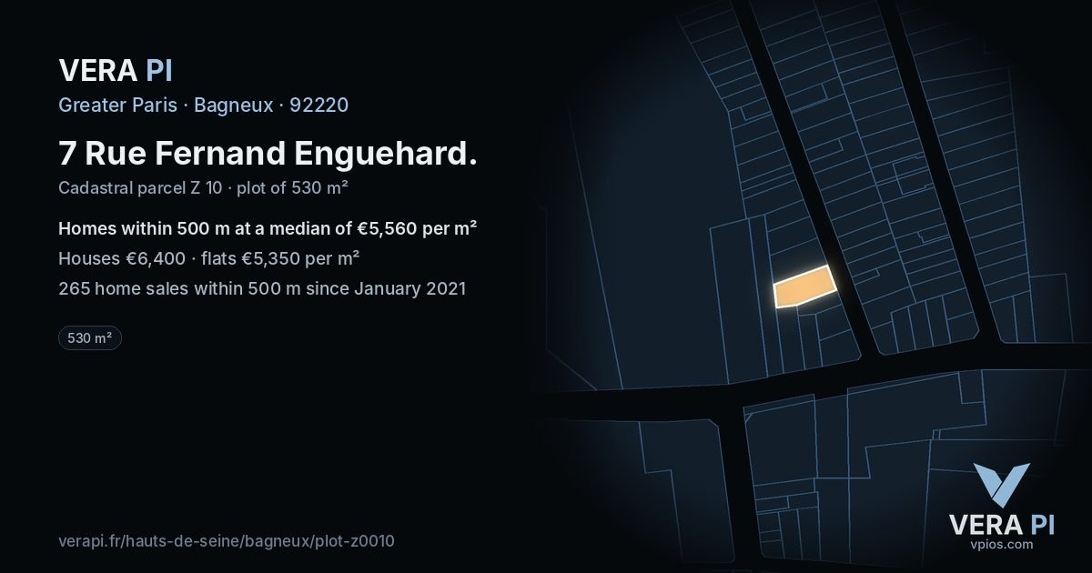 7 Rue Fernand Enguehard, Bagneux at night – the plot lit, the parcels around coloured by the prices near them