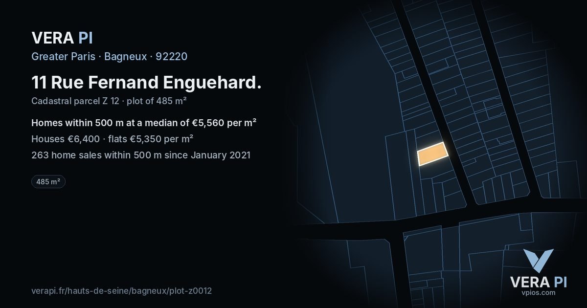 11 Rue Fernand Enguehard, Bagneux at night – the plot lit, the parcels around coloured by the prices near them