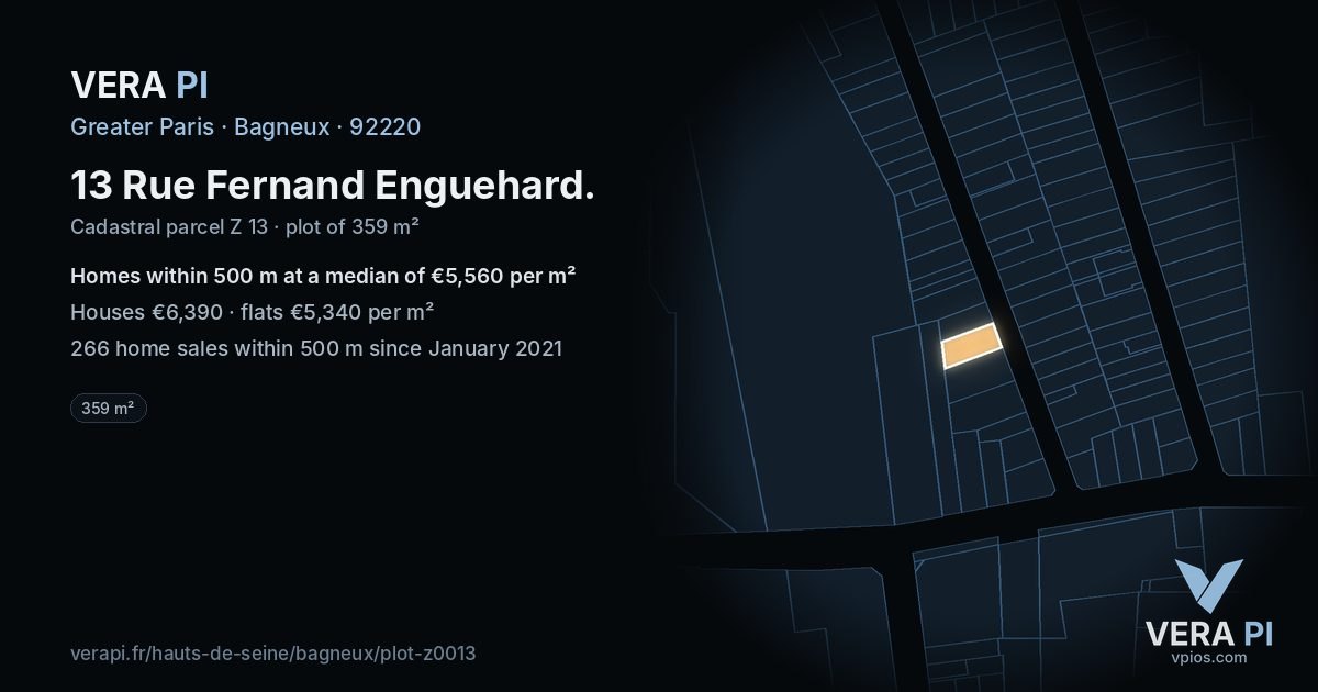 13 Rue Fernand Enguehard, Bagneux at night – the plot lit, the parcels around coloured by the prices near them