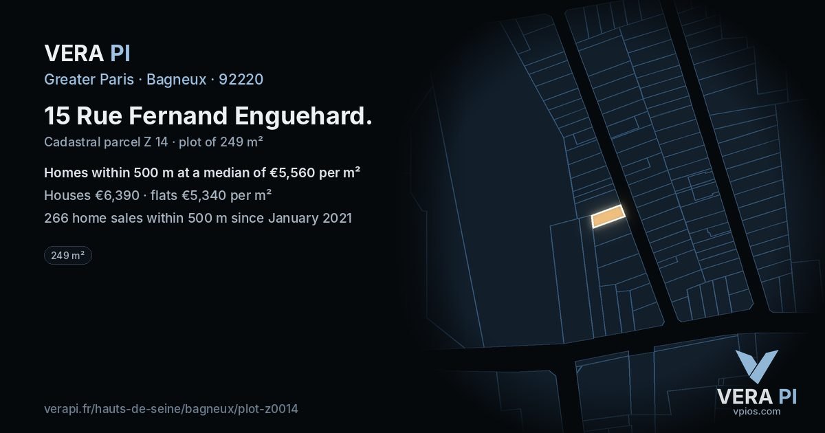 15 Rue Fernand Enguehard, Bagneux at night – the plot lit, the parcels around coloured by the prices near them