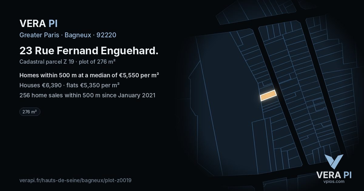 23 Rue Fernand Enguehard, Bagneux at night – the plot lit, the parcels around coloured by the prices near them