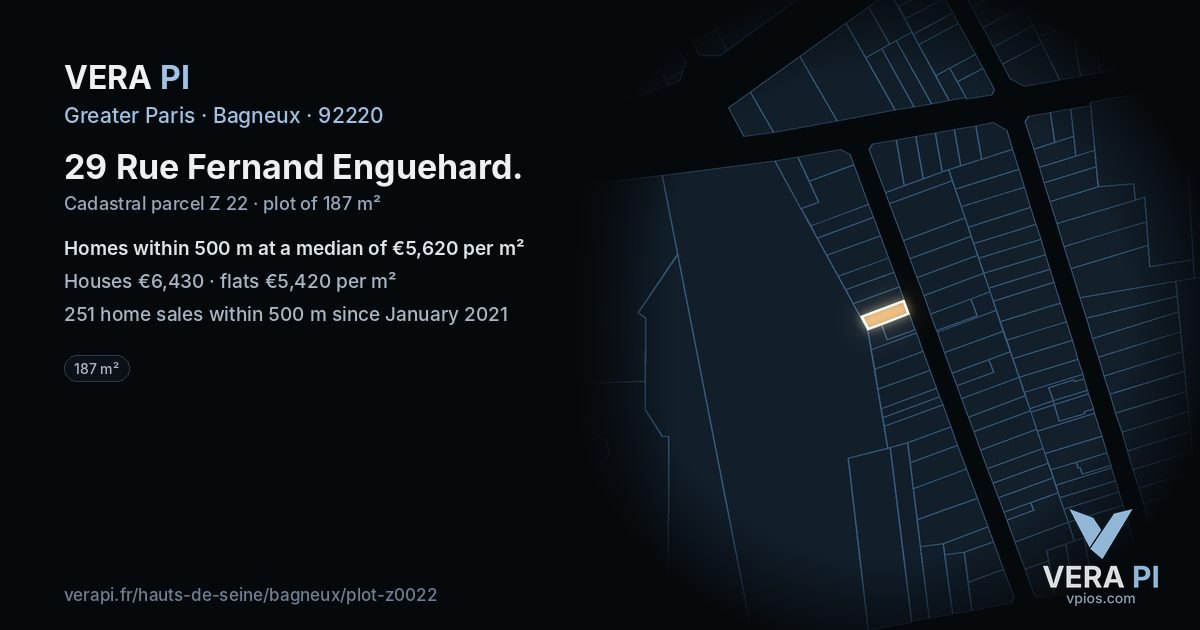 29 Rue Fernand Enguehard, Bagneux at night – the plot lit, the parcels around coloured by the prices near them