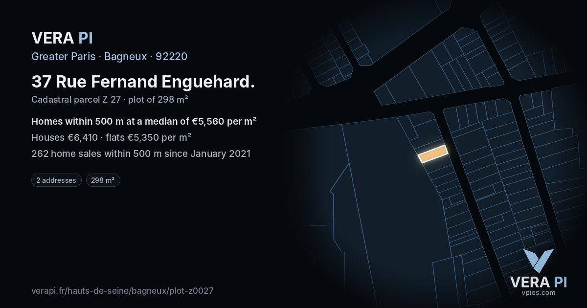 37 Rue Fernand Enguehard, Bagneux at night – the plot lit, the parcels around coloured by the prices near them