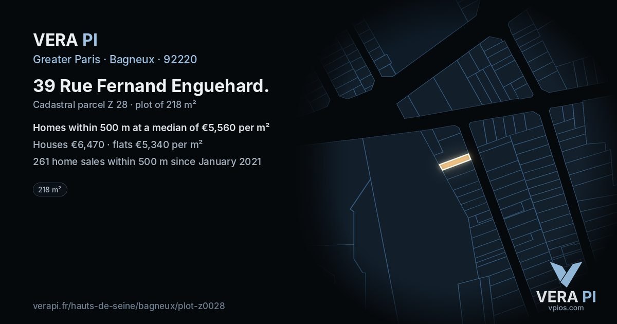 39 Rue Fernand Enguehard, Bagneux at night – the plot lit, the parcels around coloured by the prices near them