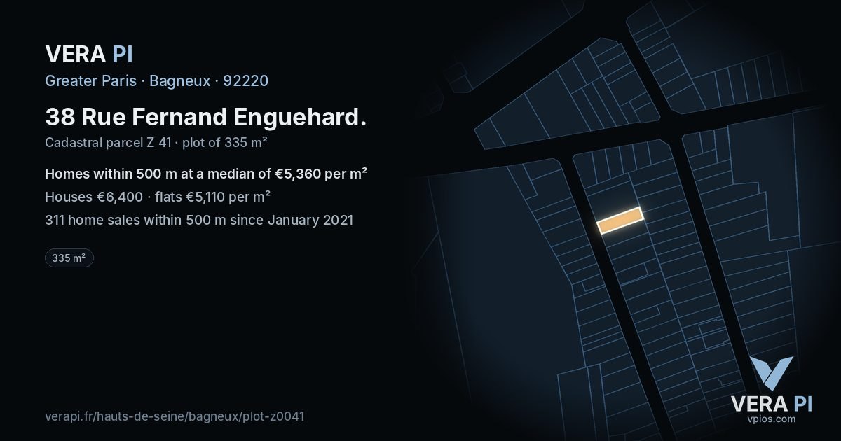 38 Rue Fernand Enguehard, Bagneux at night – the plot lit, the parcels around coloured by the prices near them