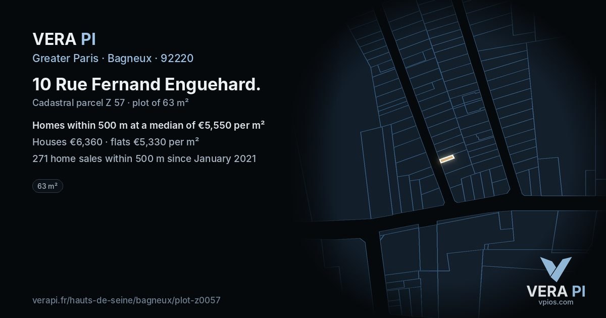 10 Rue Fernand Enguehard, Bagneux at night – the plot lit, the parcels around coloured by the prices near them