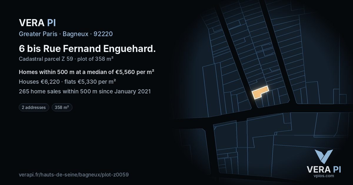 6 bis Rue Fernand Enguehard, Bagneux at night – the plot lit, the parcels around coloured by the prices near them