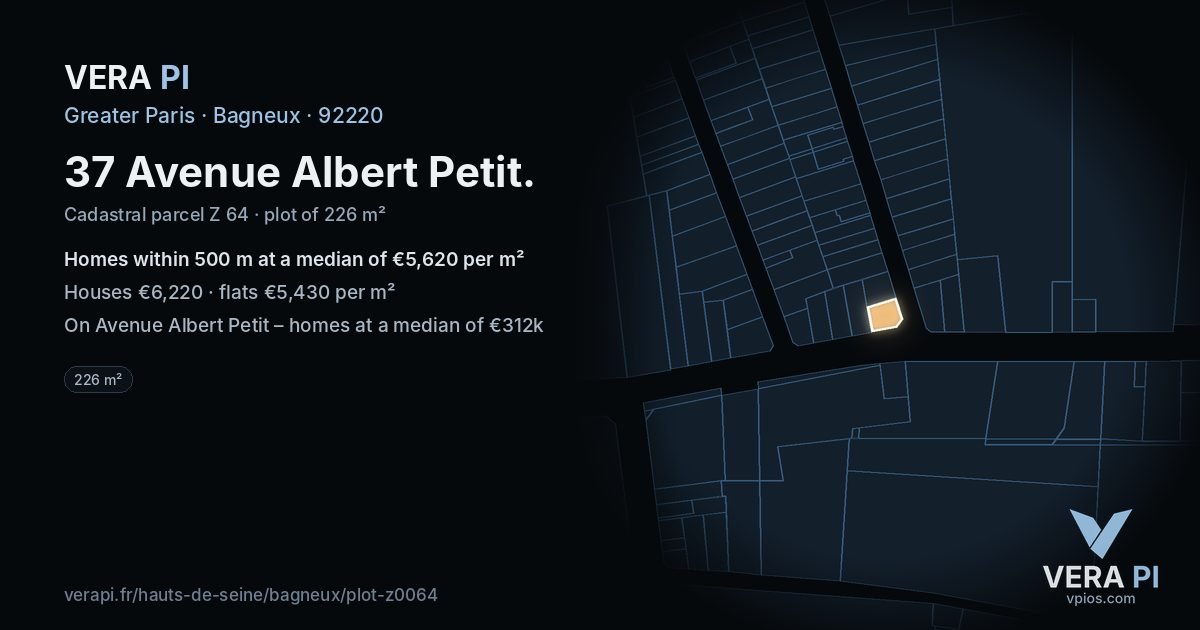 37 Avenue Albert Petit, Bagneux at night – the plot lit, the parcels around coloured by the prices near them