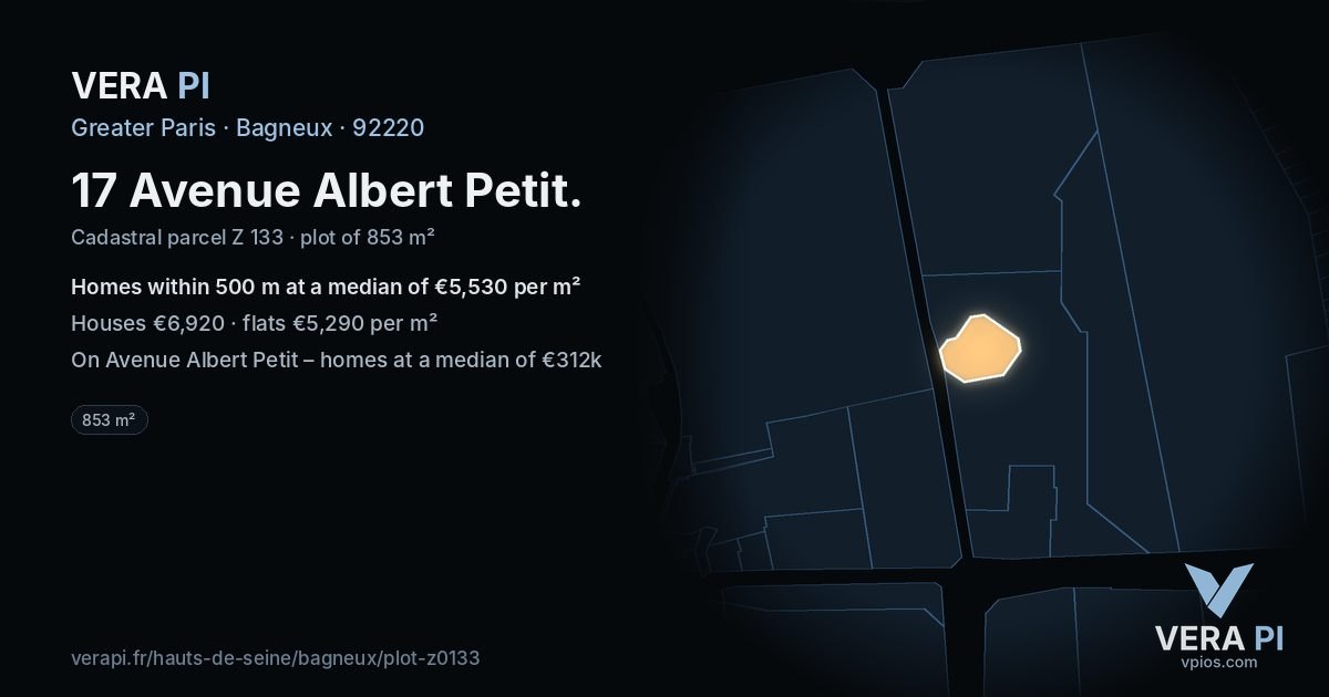 17 Avenue Albert Petit, Bagneux at night – the plot lit, the parcels around coloured by the prices near them