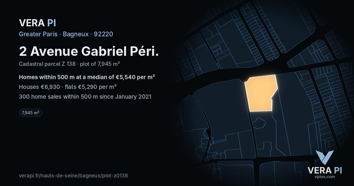 2 Avenue Gabriel Péri, Bagneux at night – the plot lit, the parcels around coloured by the prices near them