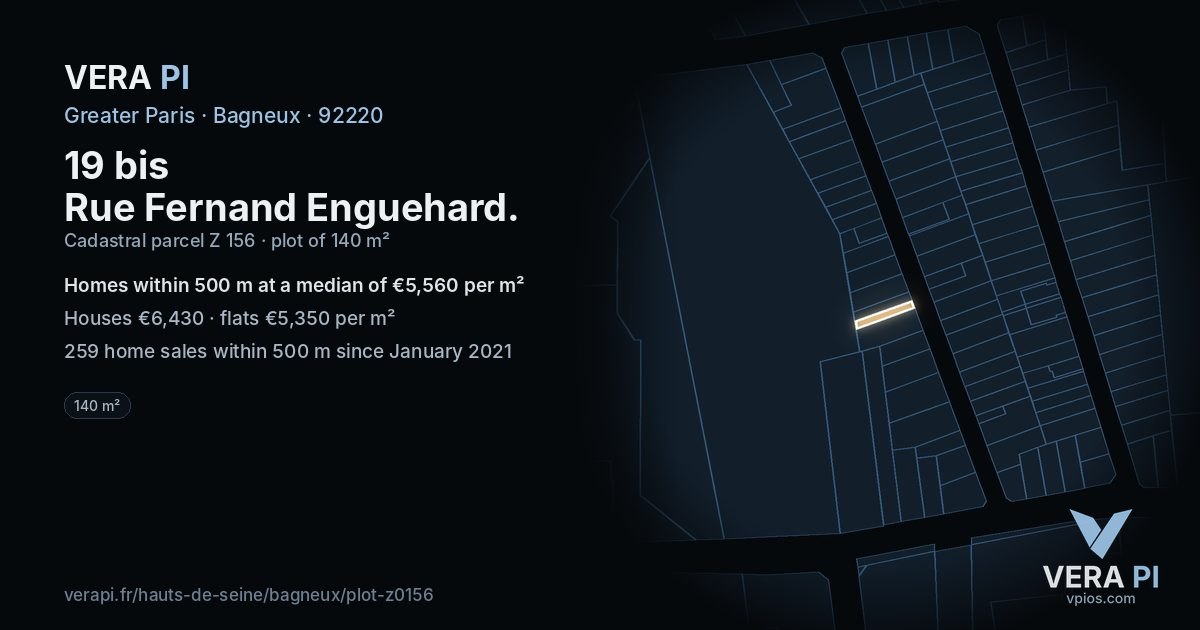 19 bis Rue Fernand Enguehard, Bagneux at night – the plot lit, the parcels around coloured by the prices near them
