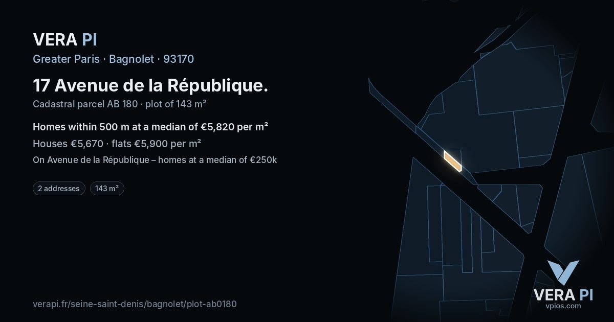 17 Avenue de la République, Bagnolet at night – the plot lit, the parcels around coloured by the prices near them